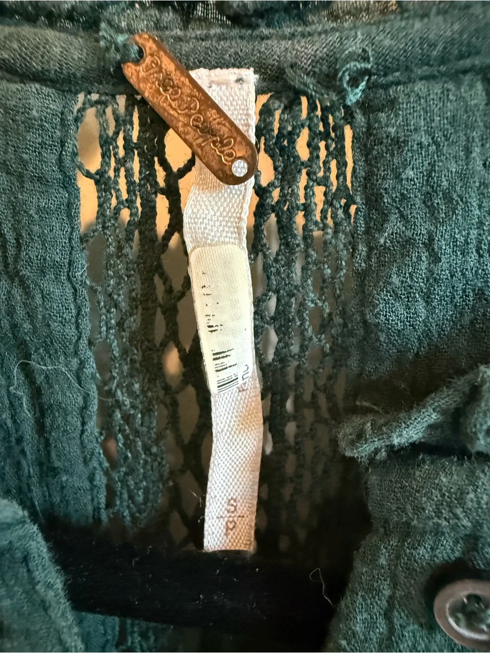 Free People Dark Green Button-Up Peasant Blouse